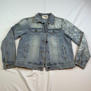 Savanna Jane Embroidered Denim Jacket Size Small Floral Sleeve Boho Western